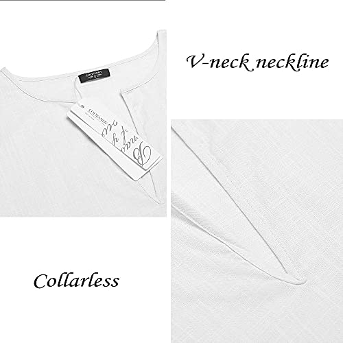 COOFANDY Men's V-Neck Linen Robe Short Sleeve Kaftan Thobe Long Gown Casual Shirt for Beach, Summer - Image 4