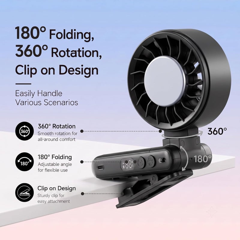 مروحة يدوية محمولة صغيرة مع شاشة LED، 5 سرعات - Image 5