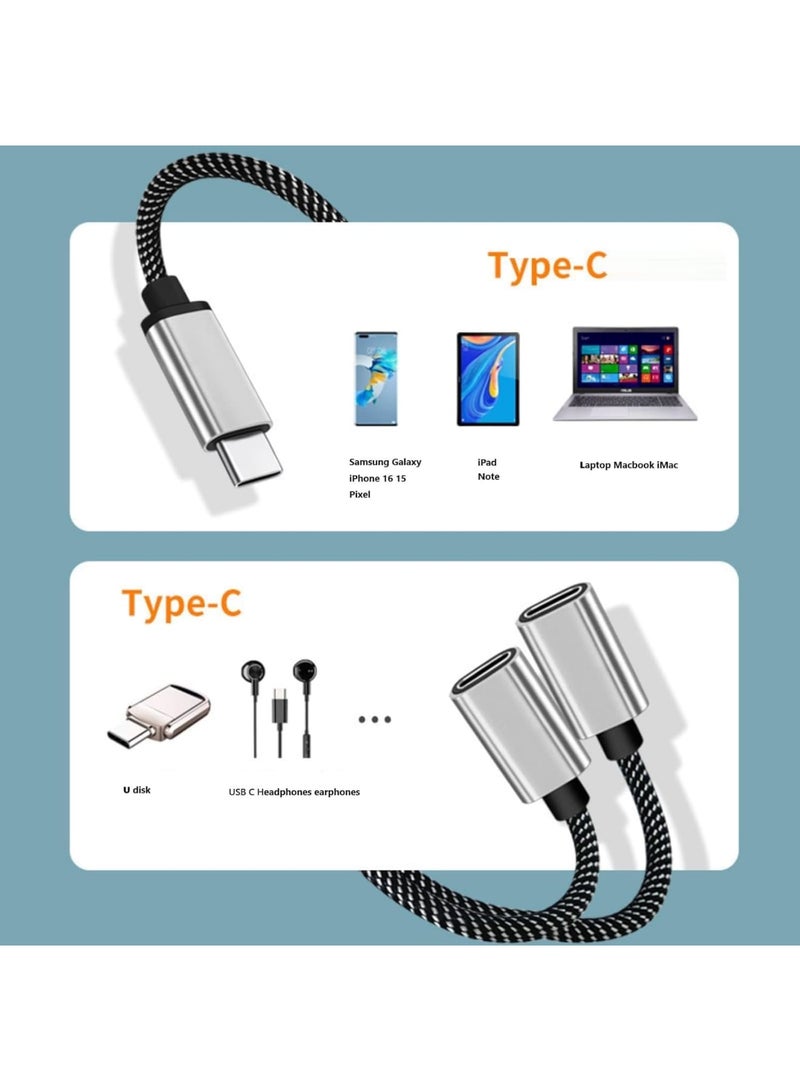 Luckam محول مزدوج USB C، محول سماعات وشحن USB Type C 2 في 1، كابل دنجلي صوتي لـ i-Phone 16/15، Pi-xel 9/8، Galaxy S25/S24، يدعم المكالمات والموسيقى - Image 3