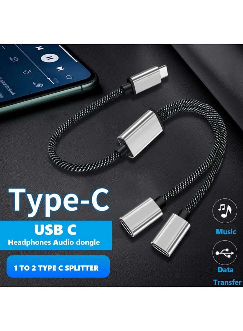 Luckam محول مزدوج USB C، محول سماعات وشحن USB Type C 2 في 1، كابل دنجلي صوتي لـ i-Phone 16/15، Pi-xel 9/8، Galaxy S25/S24، يدعم المكالمات والموسيقى - Image 2