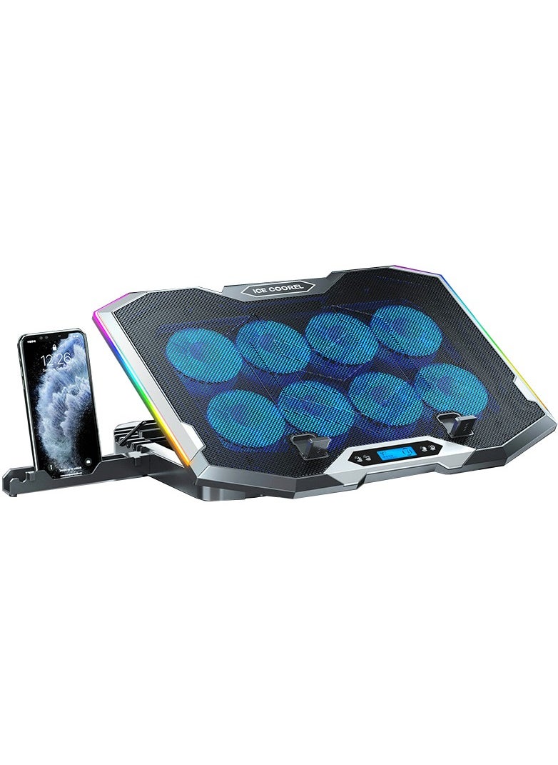 ICE COOREL Laptop Fan,K10 Laptop Cooling Pad,RGB Gaming Notebook Cooler Laptop Fan Stand Adjustable Height with 8 Quiet Fans and Phone Holder,Suit for 12.1-17.3 Inch Laptops  - Image 1