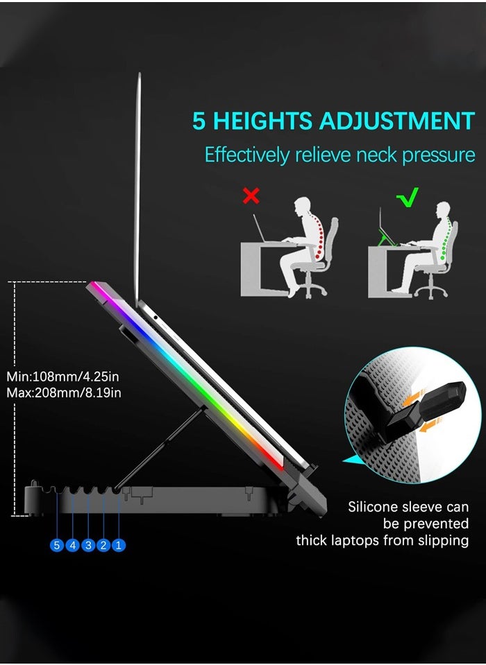 ICE COOREL Laptop Fan,K10 Laptop Cooling Pad,RGB Gaming Notebook Cooler Laptop Fan Stand Adjustable Height with 8 Quiet Fans and Phone Holder,Suit for 12.1-17.3 Inch Laptops  - Image 3