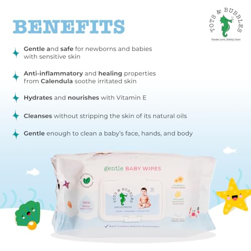 Tots and Bubbles Tots & Bubbles 99% Pure Water Baby Wipes | Plant Based, Unscented Newborn Wet Wipes, Thick & Gentle for Sensitive Skin – 72 Count with Lid - Image 3