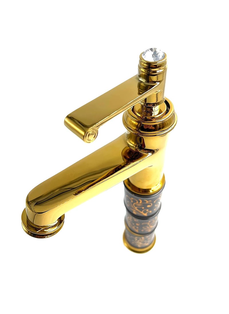 24x7 eMall - 24x7 eMall Brass Black Gold Basin Mixer Hot and Cold Basin Tap Faucet Sink Mixer Golden Colour Aura Florina Tall Body 12 Inches - Image 1
