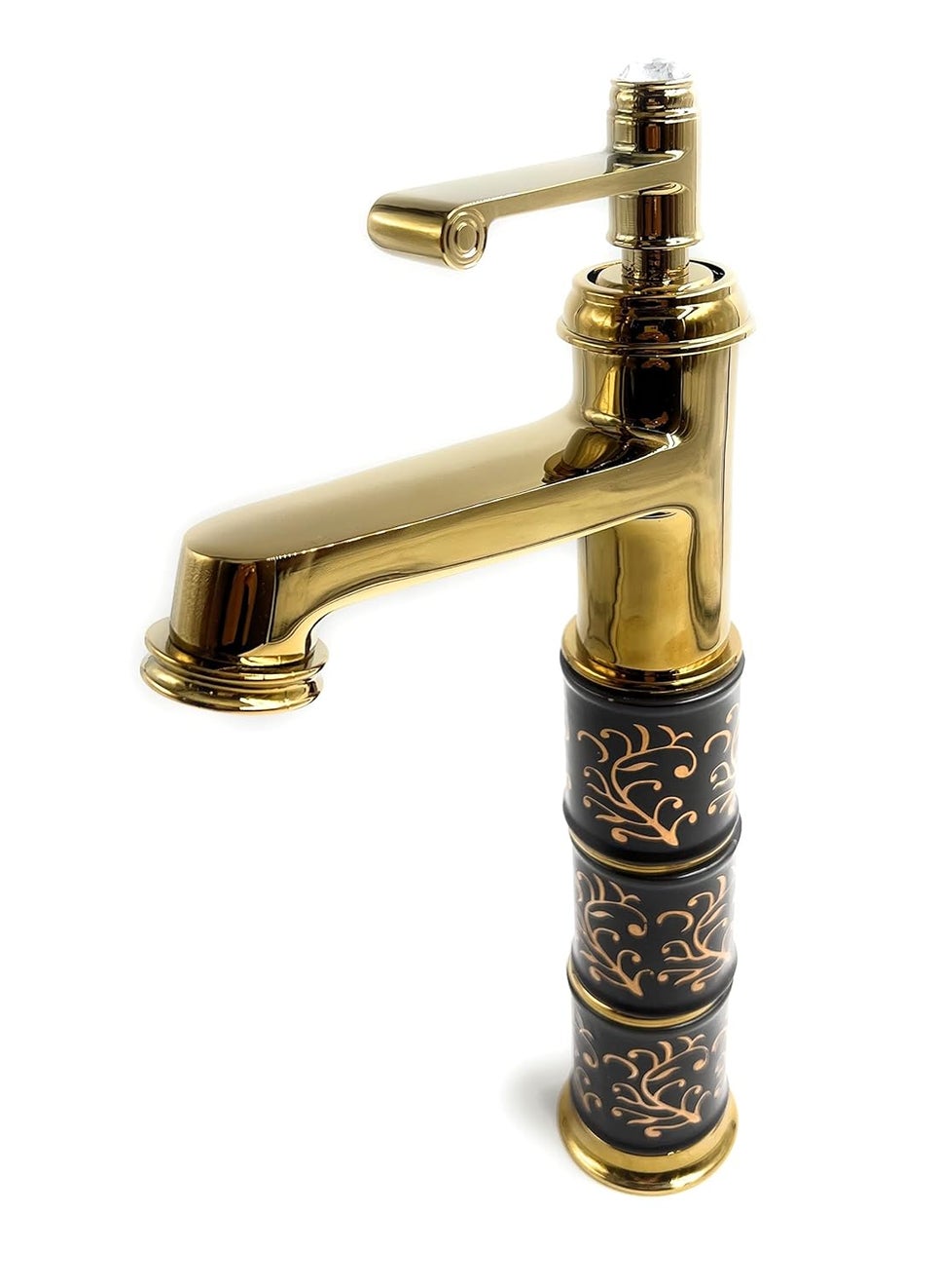 24x7 eMall - 24x7 eMall Brass Black Gold Basin Mixer Hot and Cold Basin Tap Faucet Sink Mixer Golden Colour Aura Florina Tall Body 12 Inches - Image 1