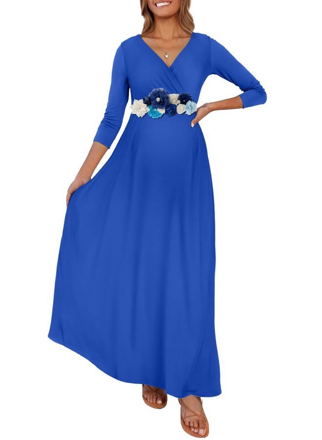 KIM S Maternity Dress Summer Photoshoot Maternity Photoshoot Baby Shower Wrap Nursing Long Wedding Guest 2024 (Royal Blue L) - Image 1