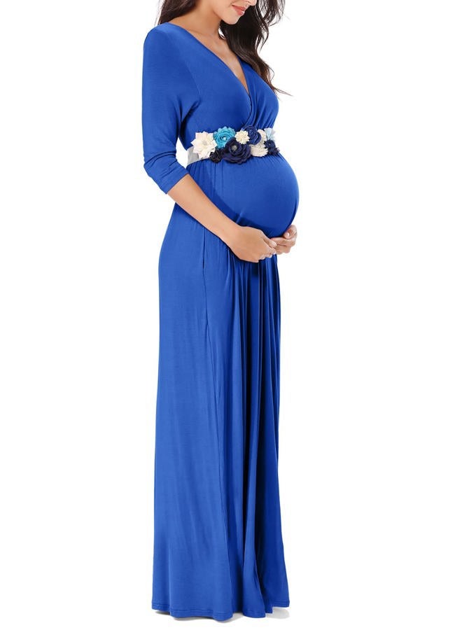 KIM S Maternity Dress Summer Photoshoot Maternity Photoshoot Baby Shower Wrap Nursing Long Wedding Guest 2024 (Royal Blue L) - Image 4