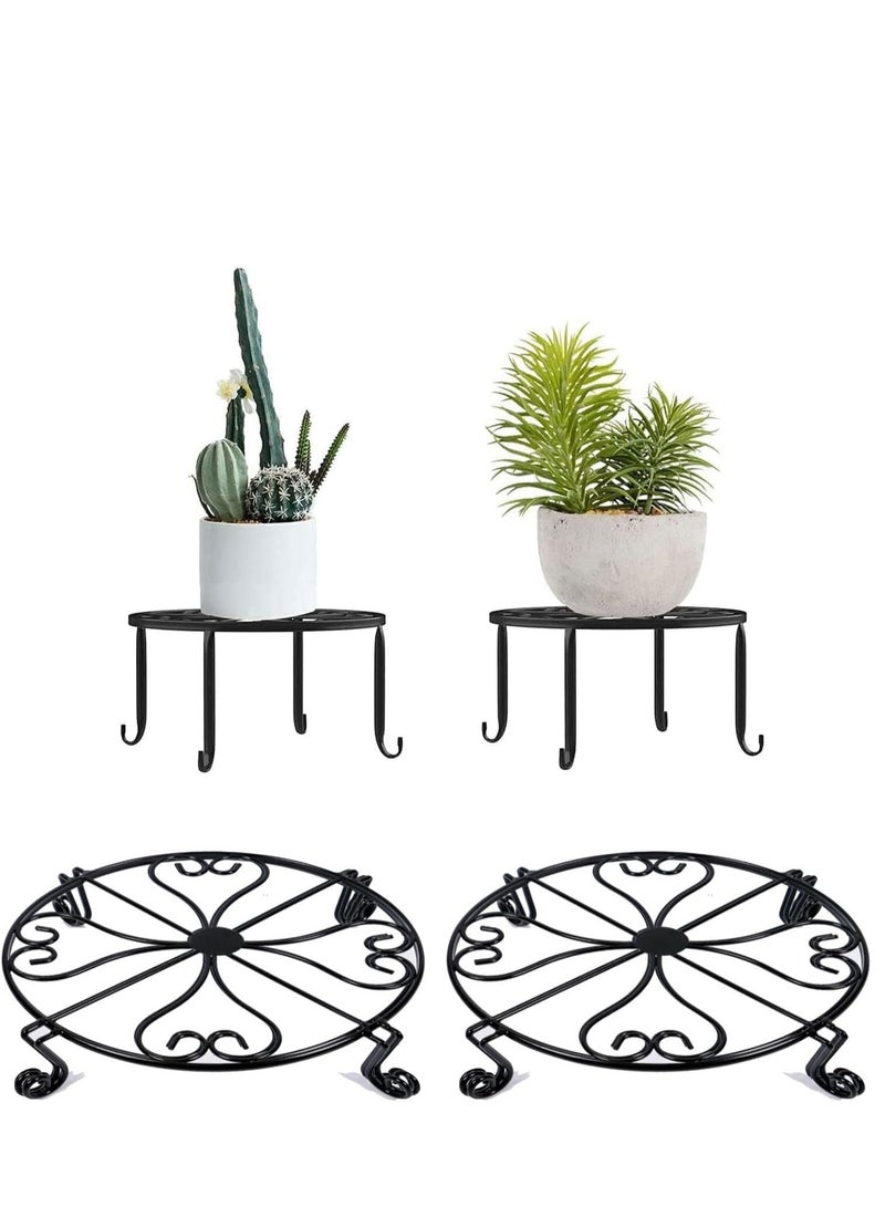 SYOSI Metal Potted Plant Stand, Indoor Iron Flowerpot Holder, Rustproof Durable Metal Garden Container, Outdoor Decorative Round Supports for Garden Home Planter Decoration (Black 2pcs) - Image 1