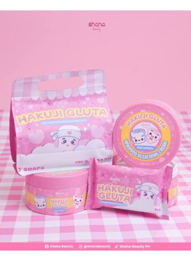 Shaha beauty HAKUJI GLUTA Advanced Bleaching Complex soap 3soaps 210g(3soapsx70g)+HAKUJI GLUTA SHAHA WHIPPED BLEACHING CREAM ML200 - Image 4