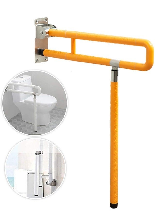 Arabest بار دعم مرحاض قابل للطي من الفولاذ المقاوم للصدأ 304 - درابزينات طبية آمنة للاستحمام - بار دعم مقعد الحمام - بار ذراع قابل للرفع لحوض الاستحمام - مقابض يد لذوي الاحتياجات الخاصة وكبار السن والحوامل (برتقالي) - Image 1