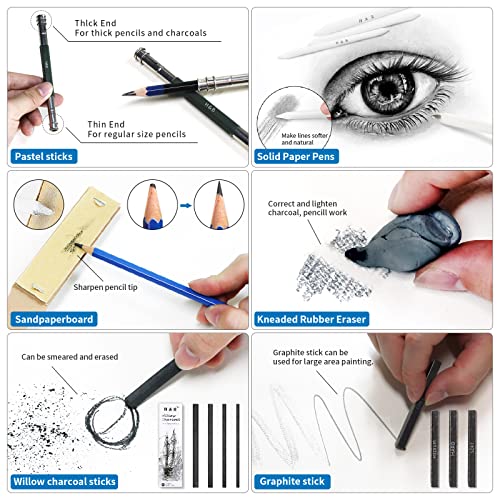 HB H & B 48 Professional Sketching Pencils and Drawing Kits, Including Sketching Pads, Graphite Pencils, Pencil Sharpener and Eraser, Artist's Art Supplies for Artists Beginner Adults - Image 4