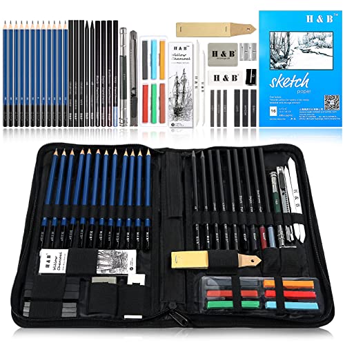 HB H & B 48 Professional Sketching Pencils and Drawing Kits, Including Sketching Pads, Graphite Pencils, Pencil Sharpener and Eraser, Artist's Art Supplies for Artists Beginner Adults - Image 1