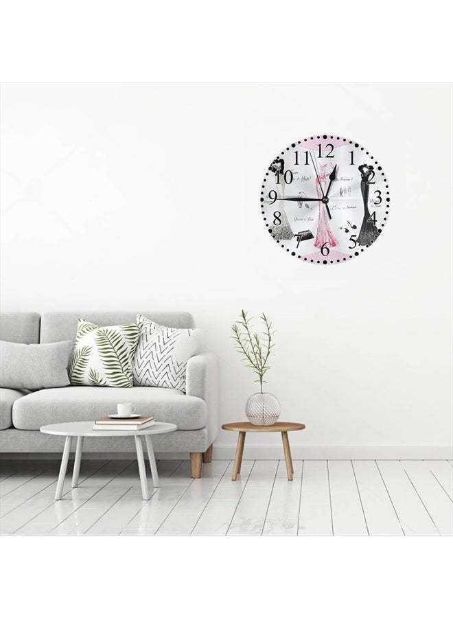 KEEPSUPER Haute Dresses Wall Clock White Black Subtle Pink Elegant Shoes Bags Clock 10 Inch Silent Non-Ticking Clocks Battery Operated for Home Living Laundry Room Kitchen Bedroom Office  - Image 5