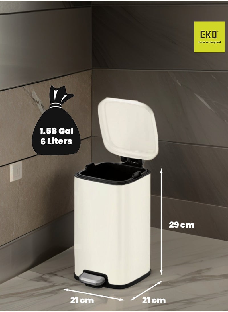 EKO STELLA SERIES | Brushed Stainless Steel Finish | Soft-Closing | Fingerprint-Resistant | Premium Pedal Trash Bin | Multiple Sizes ( 6 - 12 L) To Suit Different Places | 6 Liters | Beige  - Image 3