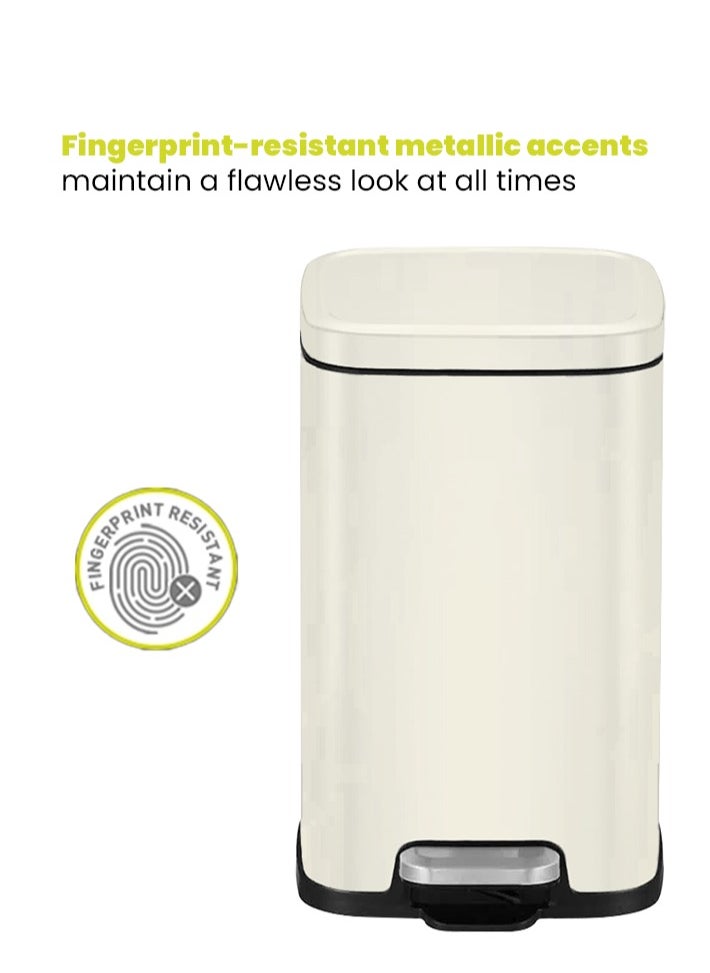 EKO STELLA SERIES | Brushed Stainless Steel Finish | Soft-Closing | Fingerprint-Resistant | Premium Pedal Trash Bin | Multiple Sizes ( 6 - 12 L) To Suit Different Places | 6 Liters | Beige  - Image 4