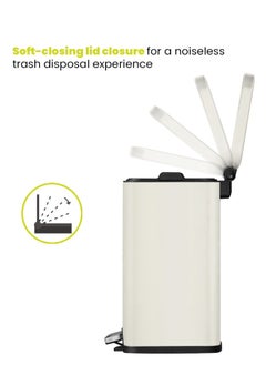 EKO STELLA SERIES | Brushed Stainless Steel Finish | Soft-Closing | Fingerprint-Resistant | Premium Pedal Trash Bin | Multiple Sizes ( 6 - 12 L) To Suit Different Places | 6 Liters | Beige  - Image 5