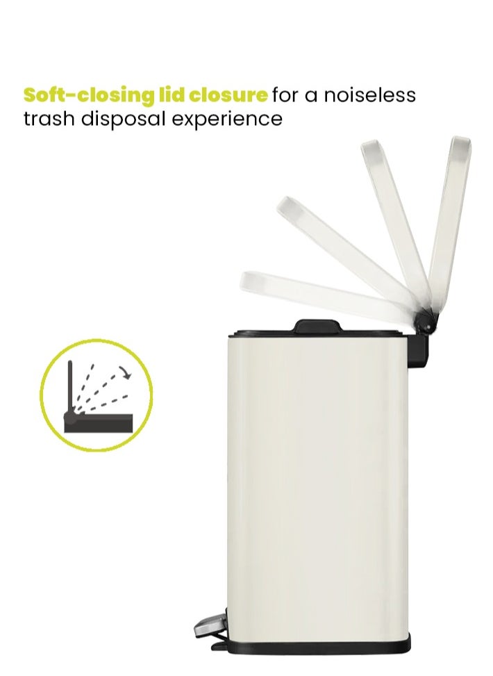 EKO STELLA SERIES | Brushed Stainless Steel Finish | Soft-Closing | Fingerprint-Resistant | Premium Pedal Trash Bin | Multiple Sizes ( 6 - 12 L) To Suit Different Places | 6 Liters | Beige  - Image 5