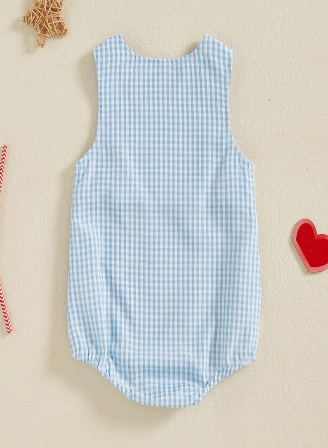 BeQeuewll 4th of July Baby Clothes Newborn Girl Boy Smocked Bubble Romper Flag Plaid Overalls Infant First 4th of July Outfit (Romper Blue, 6-12 Months) - Image 4