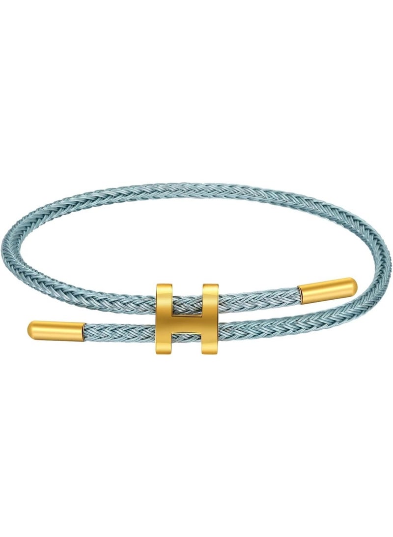 أساور للنساء أنه سوار قابل للتعديل على شكل حرف H مطلي بالذهب عيار 18 قيراطًا بتصميم مشبك من الفولاذ المقاوم للصدأ، حبل سلكي من الفولاذ التيتانيوم أنها هدية مجوهرات للنساء - Image 1