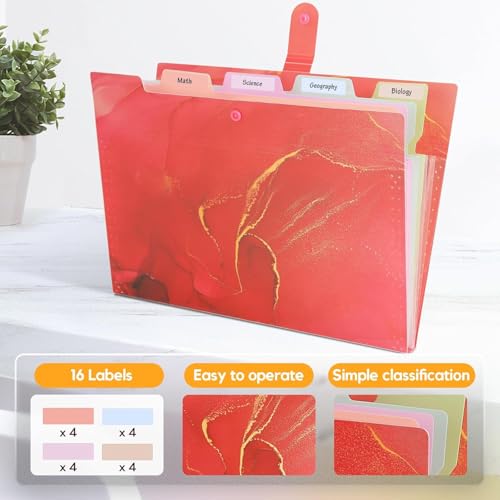 Corslet Expanding File Folder, Aesthetic Folders for School, Accordion File Organizer, Aesthetic Folder with Labels,5 Pockets Important Document Folders for School Office Home Marble Red - Image 2