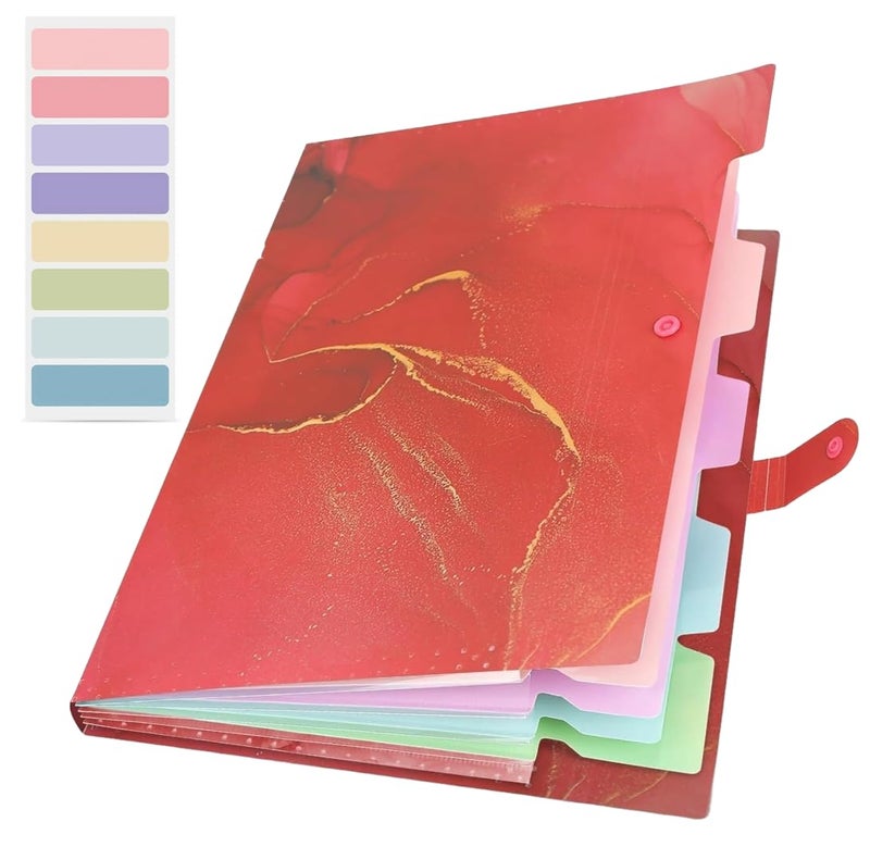 Corslet Expanding File Folder, Aesthetic Folders for School, Accordion File Organizer, Aesthetic Folder with Labels,5 Pockets Important Document Folders for School Office Home Marble Red - Image 1