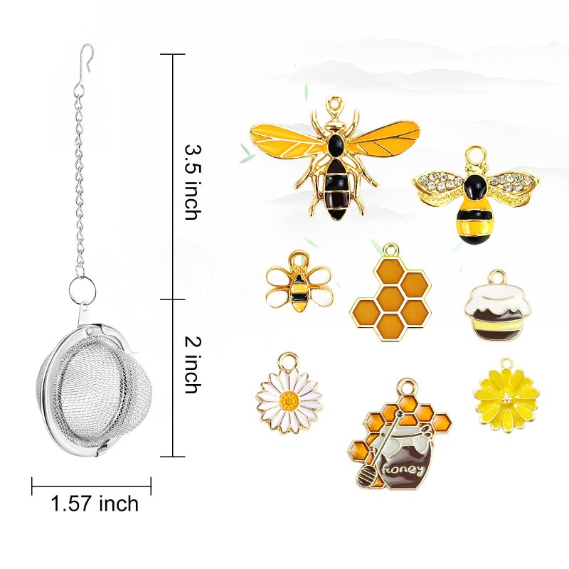 YOIYINI 8Pcs Tea Ball,2.1 inch Tea Infuser for Loose Leaf Tea,Teas Strainer with Honey Bee Set Pendant,Loose Leaf Teas Steeper for Flavoring Herbal Spices and Seasonings - Image 2
