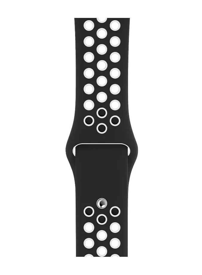 Watch Silicone Sport Watch Band Compatible with Apple Watch 42mm 44mm 45mm 46mm 49mm Apple Watch Ultra 1/2/3, SE, Series 11/10/9/8/7/6/5/4/3/2/1 | Breathable Ventilated Replacement Strap | Black & White - Image 2