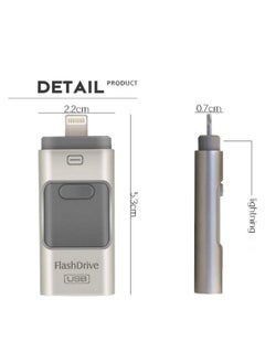 ماركة غير محددة محركات أقراص القلم 3 في 1 OTG USB 3.0 لأجهزة iPhone/iPad/Android/PC (فضي 256 جيجابايت)  - Image 2