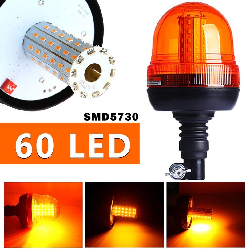 VGETTING 60 LED Rotating Flashing Amber Beacon Light - Flexible Mount Strobe Lamp for Emergency Warning - Image 4