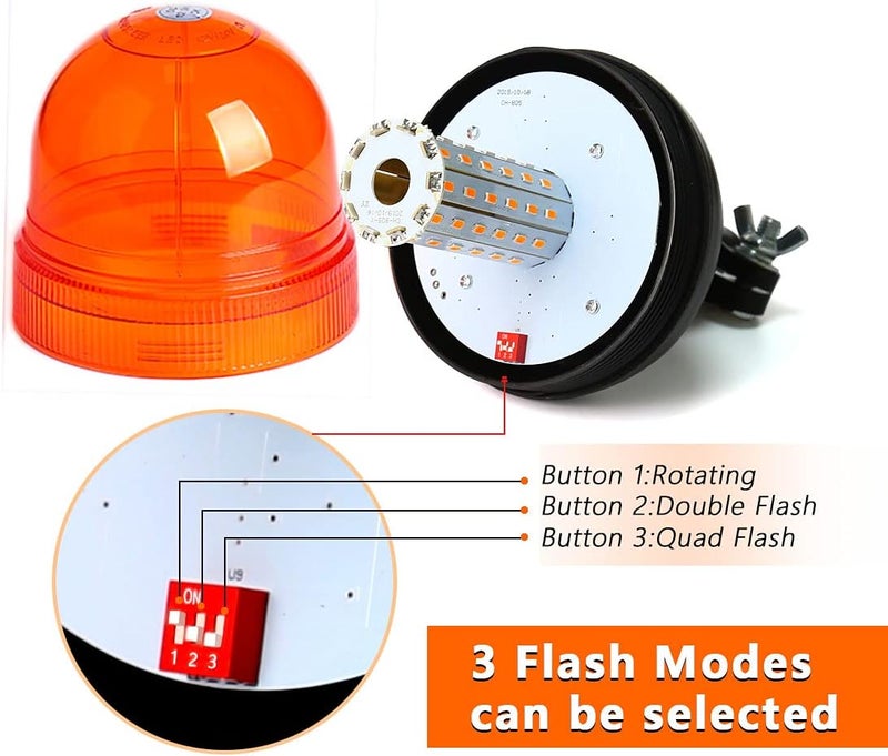 VGETTING 60 LED Rotating Flashing Amber Beacon Light - Flexible Mount Strobe Lamp for Emergency Warning - Image 5