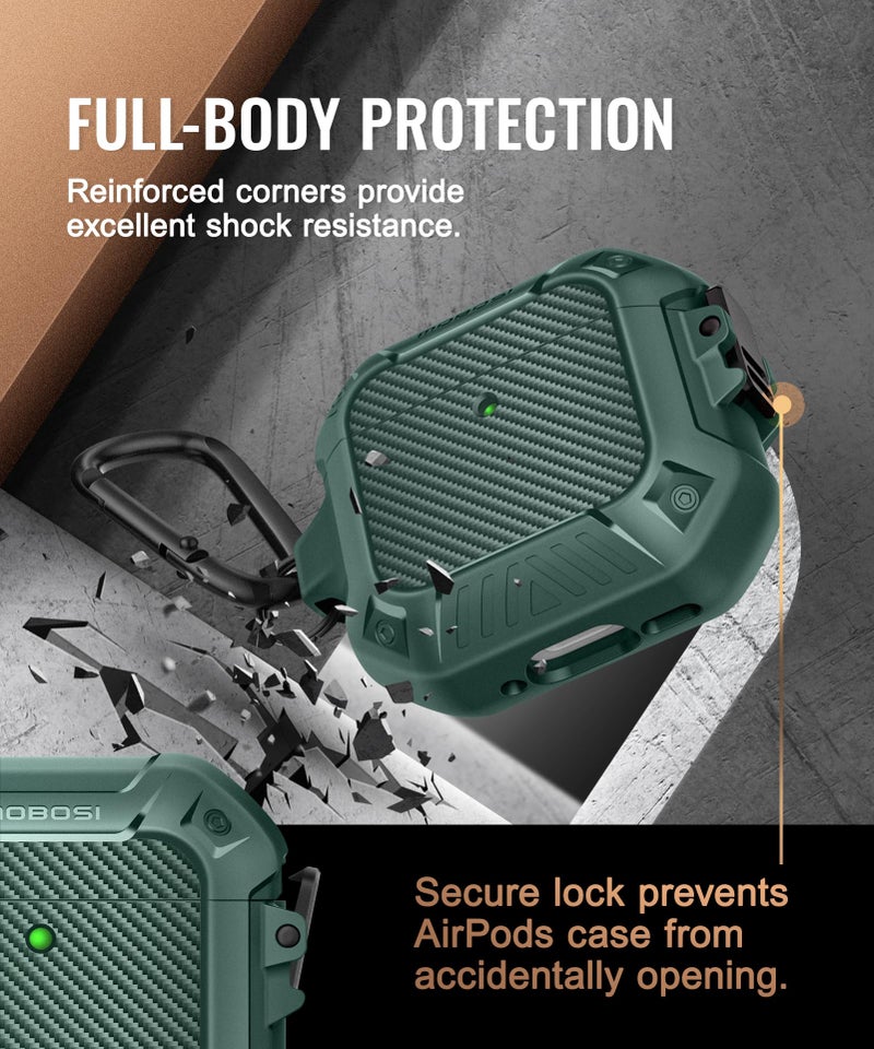 MOBOSI for AirPods 4 Case, Compatible with AirPods 4th Generation Case Cover with Lock&Keychain&Cleaner Kit, Full Body Shockproof Protective Hard Shell (2024), Green - Image 3