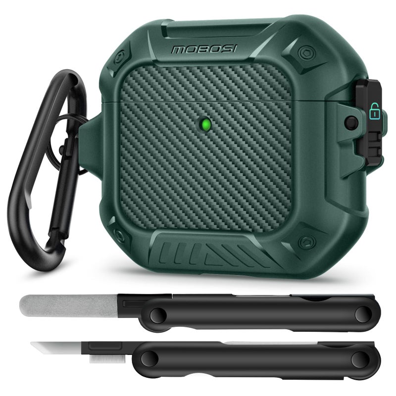 MOBOSI for AirPods 4 Case, Compatible with AirPods 4th Generation Case Cover with Lock&Keychain&Cleaner Kit, Full Body Shockproof Protective Hard Shell (2024), Green - Image 1