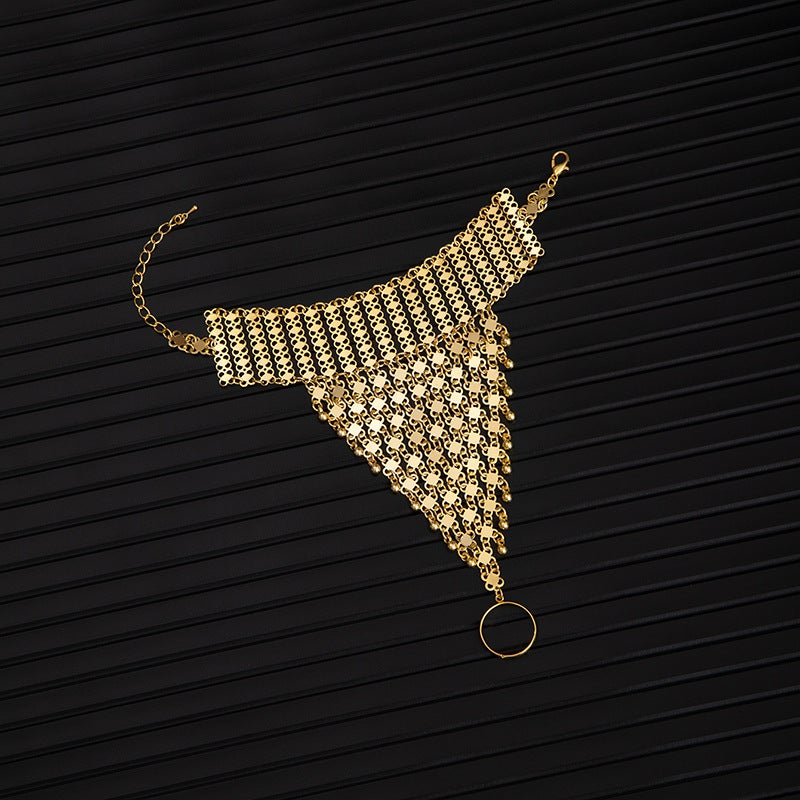 perforated multi-layer bell-shaped fringe finger bracelet back  chain