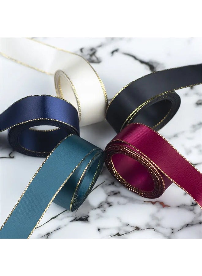 Zeemey 5 Rolls of Gold-Edged Double-Sided Satin Ribbon, 0.86 inch x 5.5 yards (Total 27.5 yards), Assorted Colors - Perfect for Wedding Bouquets, Gift Wrapping, Hair Accessories, Party Decorations  - Image 1