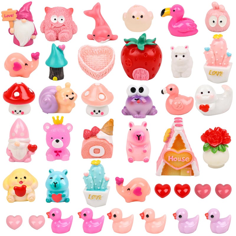 FOIMAS 40pcs Mini Resin Valentine's Day Figures, Valentine Mini Resin Animals Love Heart Figurines for Home Decoration - Image 1