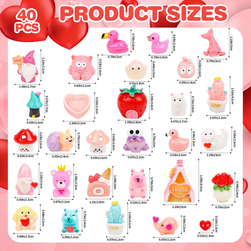 FOIMAS 40pcs Mini Resin Valentine's Day Figures, Valentine Mini Resin Animals Love Heart Figurines for Home Decoration - Image 2