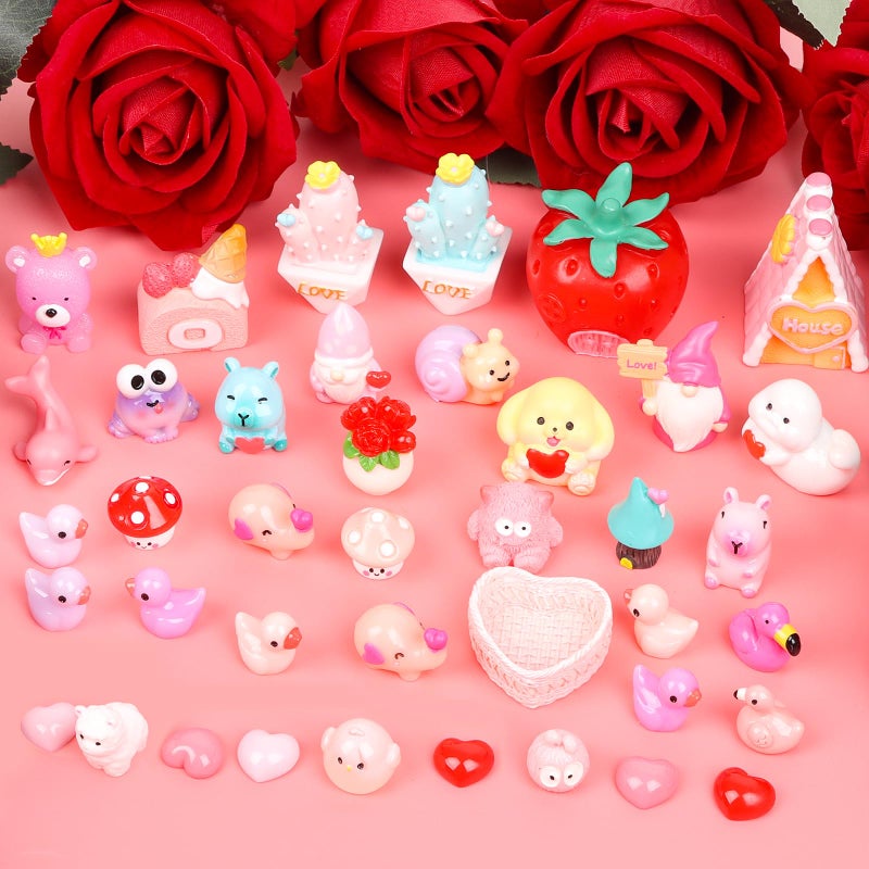FOIMAS 40pcs Mini Resin Valentine's Day Figures, Valentine Mini Resin Animals Love Heart Figurines for Home Decoration - Image 3