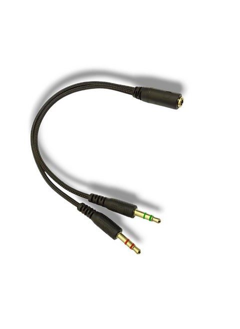 Audio conversion cable with 3.5 mm port (2 in 1) from audio jack and microphone to Socket 1 to play the mobile headset on the computer and laptops, black color