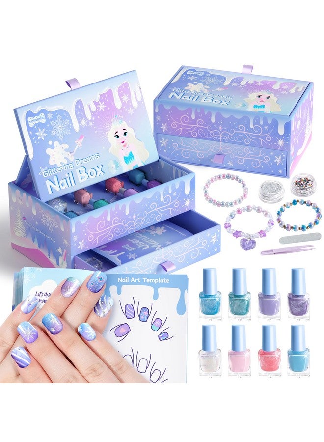 Tomons Kids Nail Polish Set For Girls, Non Toxic Nail Polish Art Kit For Kids Ages 7-12, Frozen Toys Gifts For 8 9 10 11 12 Girl, Bracelets, Glitter, Sequins, Stickers - 8 Colors - Image 1