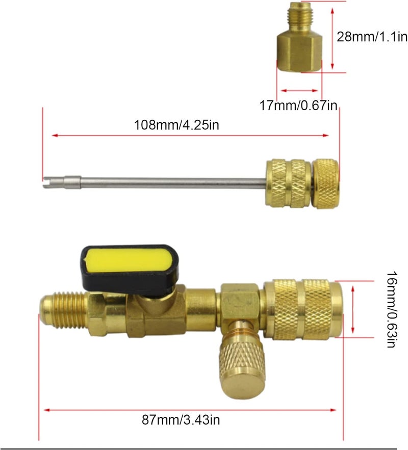 AC Valve Core Remover, Universal Refrigerant Valve Core Changer for R22 R134a R410A R32, with 1/4 and 5/16 SAE Adapters, for Mini Split and AC Service Valves - Image 2