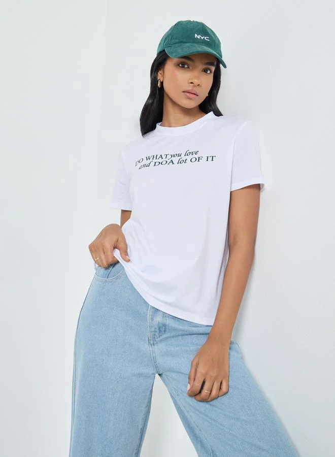 Take Two White Regular Fit Slogan T-Shirt