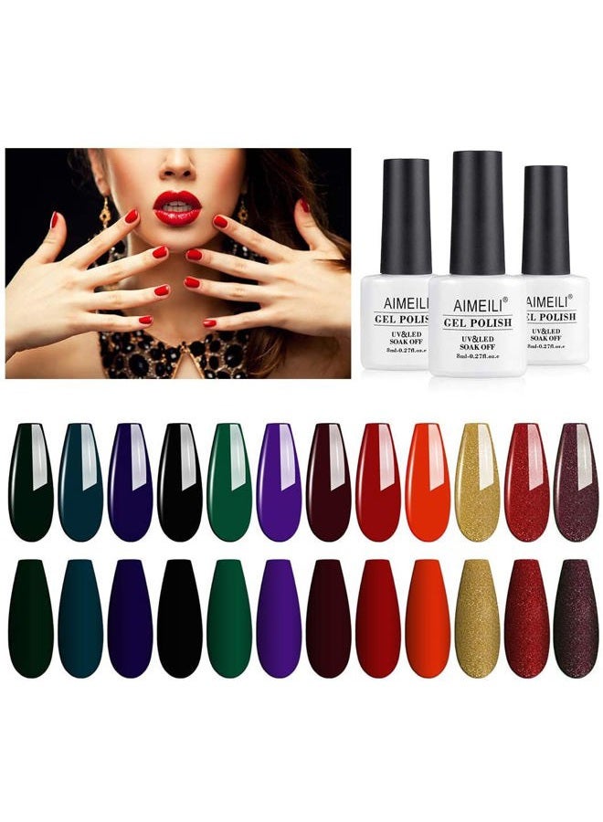 AIMEILI Fall Gel Nail Polish Red Glitter Emerald Green Black Golden Nail Polish Gel Gifts for Women, Set of 12pcs X 8ml - Kit Set 5 - Image 1