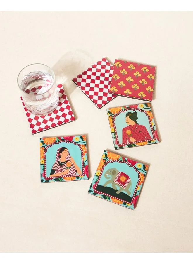 Chumbak Rajmahal Wooden Coasters - Set of 6, 4"| Palace Memoirs