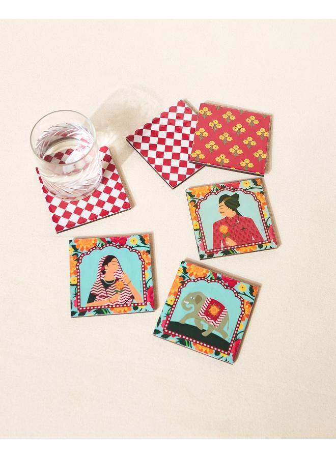 Rajmahal Wooden Coasters - Set of 6, 4"| Palace Memoirs
