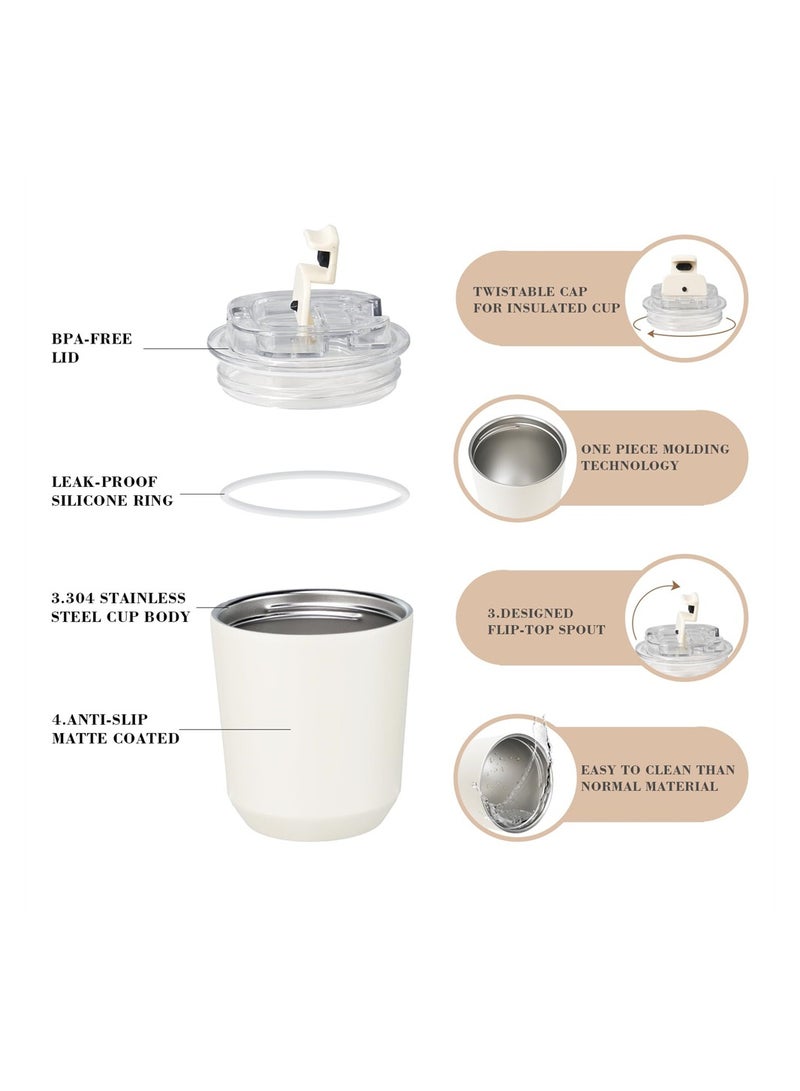 SYOSI Stainless Insulated Tumblers with Lid, Vacuum Insulated Travel Mug Water Coffee Cup, Leak Proof Reusable Double Walled Coffee Tumbler for Iced and Hot Drinks (250ml, White) - Image 4