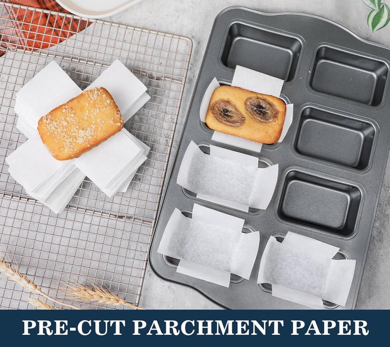 وي بيك Webake 300 قطعة ورق خبز غير مبيض لبطانة صواني الخبز الصغيرة المتوافقة مع صينية الخبز الصغيرة Wilton، مقطع مسبقًا أصلي، غير سام لأبعاد 3.28x2.5، 3x2 لخبز الموز - Image 5