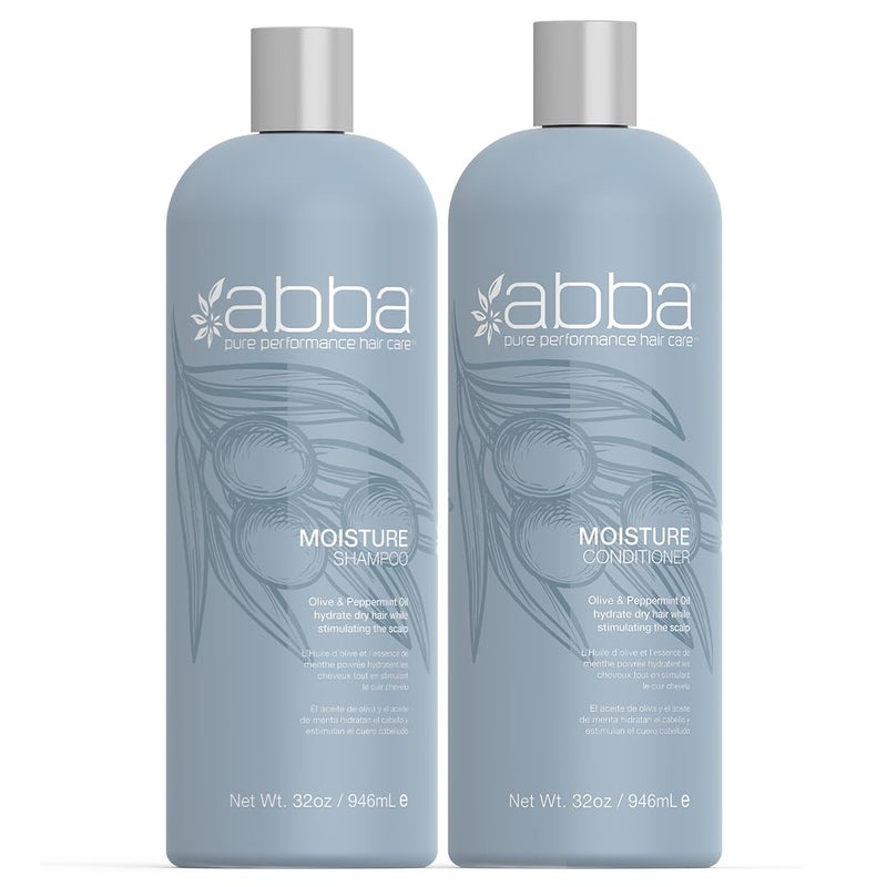 ABBA - Pure Moisture Shampoo & Conditioner Hydrating & Nourishing Value Duo Set â€“ Olive Butter & Peppermint Oil, 32 fl oz Each - Image 1