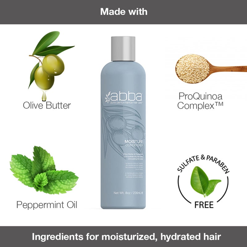 ABBA - Pure Moisture Shampoo & Conditioner Hydrating & Nourishing Value Duo Set â€“ Olive Butter & Peppermint Oil, 32 fl oz Each - Image 2