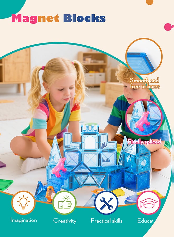 DEZHI 54 قطعة من البلاط المغناطيسي للأطفال من عمر 3 سنوات فما فوق، كتل بناء مع مشاهد الثلج والجليد والحيوانات، تعليم مغناطيسي تعليمي لتطوير عقل الطفل - Image 3
