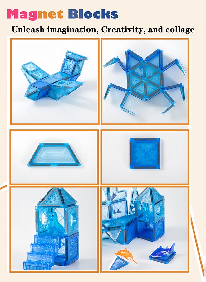 DEZHI 54 قطعة من البلاط المغناطيسي للأطفال من عمر 3 سنوات فما فوق، كتل بناء مع مشاهد الثلج والجليد والحيوانات، تعليم مغناطيسي تعليمي لتطوير عقل الطفل - Image 4